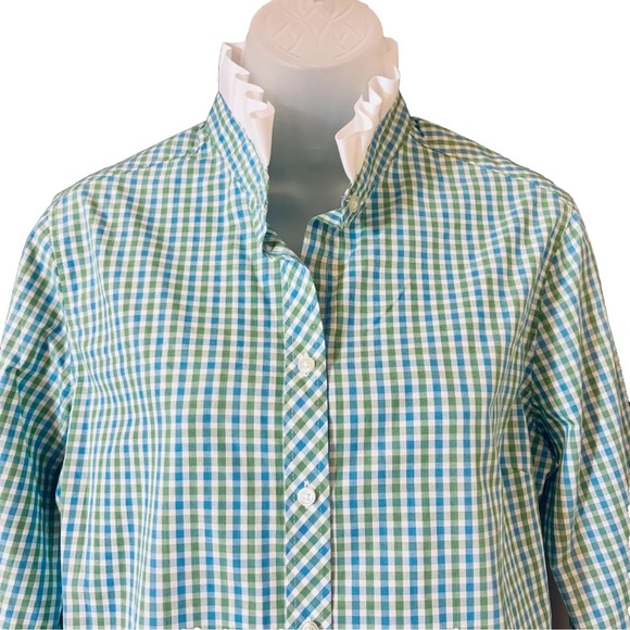 Pearly Vine Button Down Check Women's Blouse Top White Ruffle Ribbon Trim Size S - Picture 4 of 12